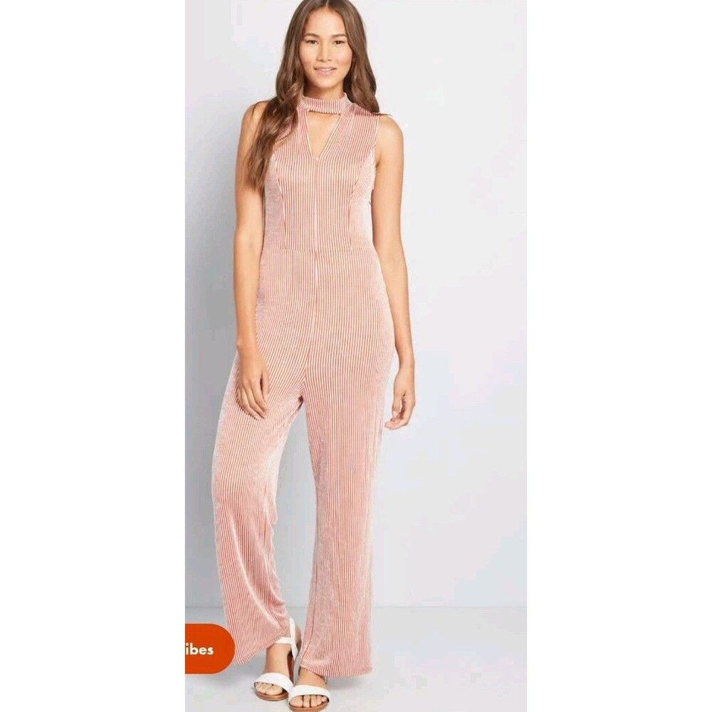 ModCloth For The Bliss Of It Jumpsuit Orange White Stripe Stretch Size M